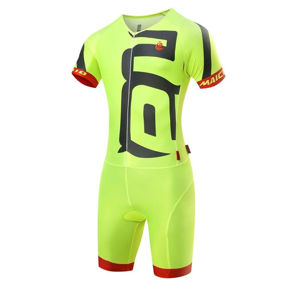 Fluo Jaune 2022 Été Cyclisme Maillot Ensemble Manches Courtes Vélo Combinaison Unisexe Triathlon Invisible Fermeture Éclair Collants Conjoint Cyclisme j333V