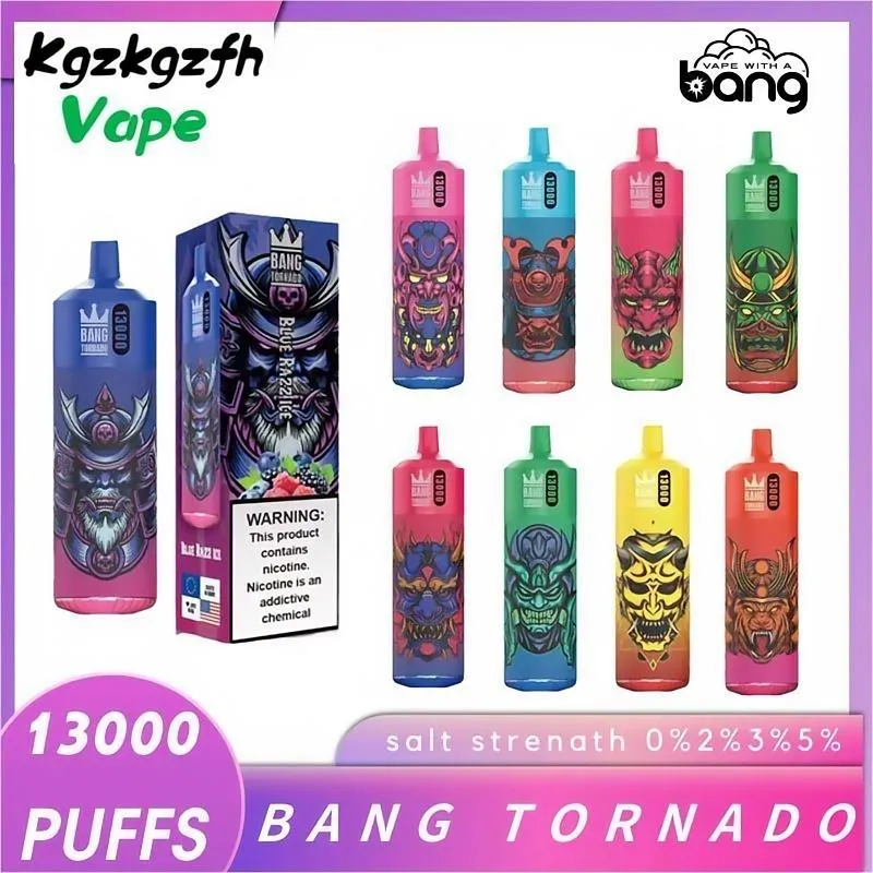 Puff 13k Bang Tornado Box 13000 Puffs Disposable Vape Originele Bangvapes Mesh Coil Oplaadbare E Sigaretten 23 ml voorgevulde pods Vaporizers 0% 2% 3% 5% 16 SMAVORS