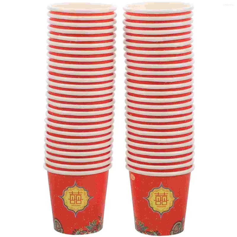 Gobelets jetables pailles en papier, 100 pièces, pour mariage chinois, verres à thé, fête, Banquet, boisson