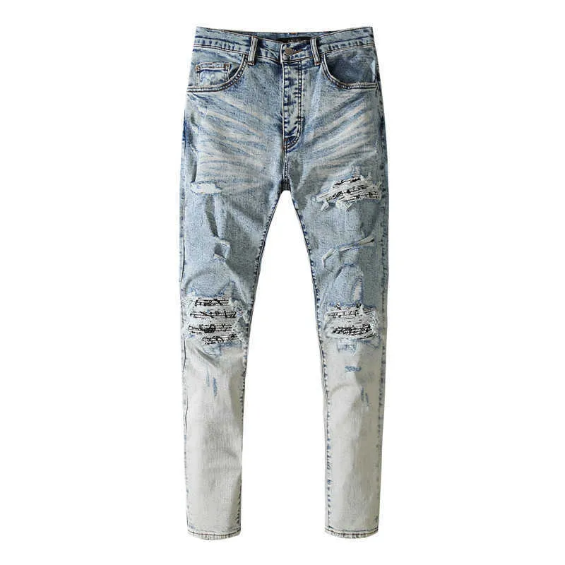 designer amirsswash water blauw gat gedragen cashewnoot licht Slim Fit Jeans Heren en dames high street fashion merk