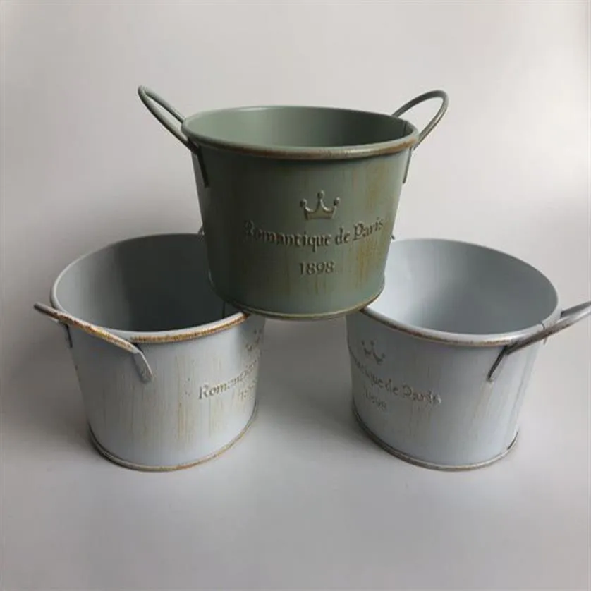 10Pcs lot D12XH6 Vintage Nostalgia Tin Planter Galvanized Buckets Wedding Succulents Pot Romancique de Paris Since 1898 T200529337q