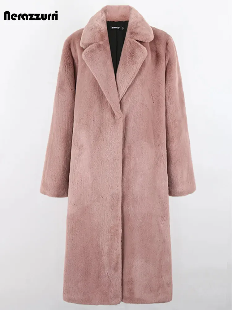 Women's Fur Faux Fur Nerazzurri Winter Clothes Women Long Thick Warm Soft Colored Fluffy Big Size Faux Rex Rabbit Fur Coat Women Lapel 4xl 5xl 231204