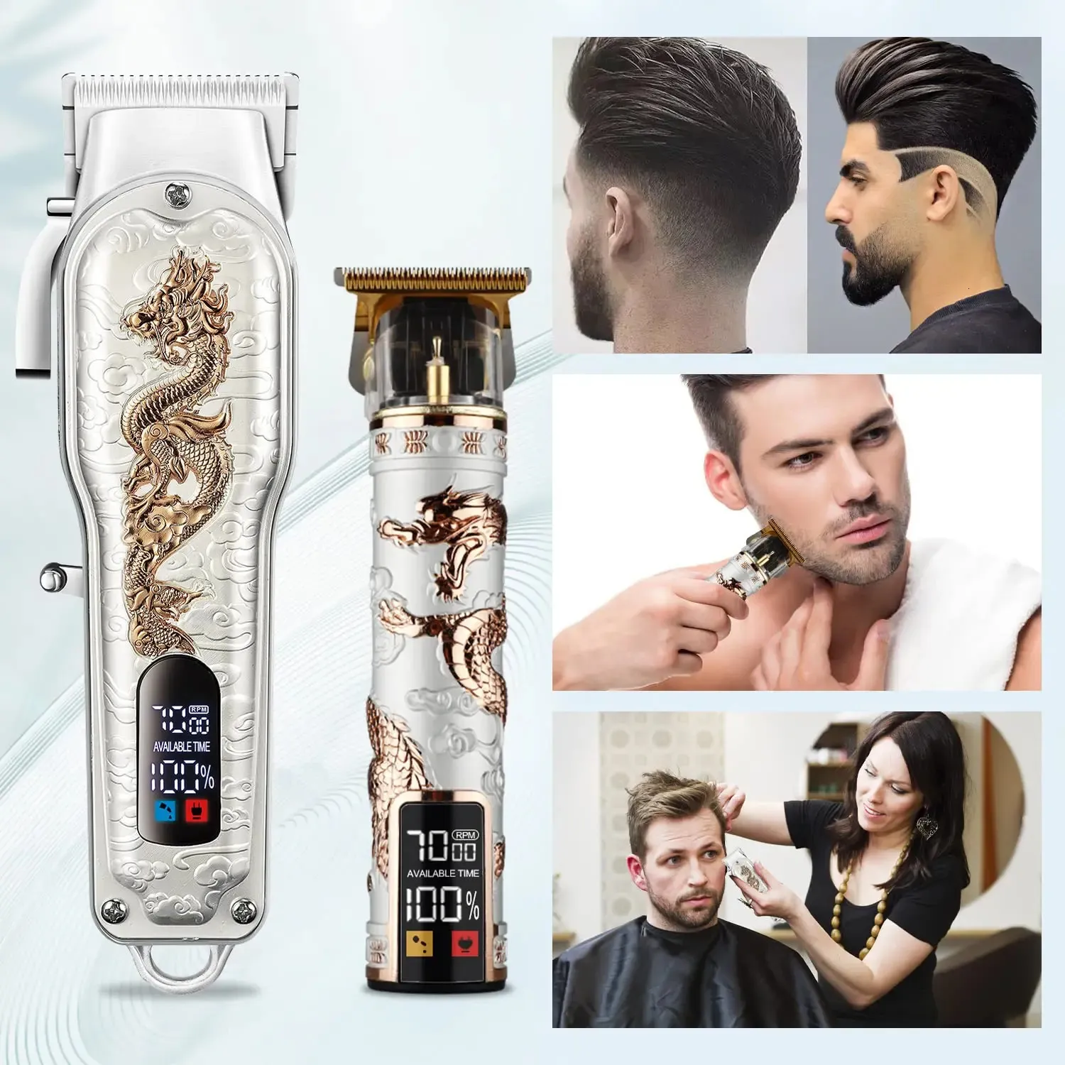 Tondeuse à cheveux dans Dragon Clipper Set électrique pour hommes rasoir rasoir professionnel hommes machine de découpe sans fil barbier USB 231205