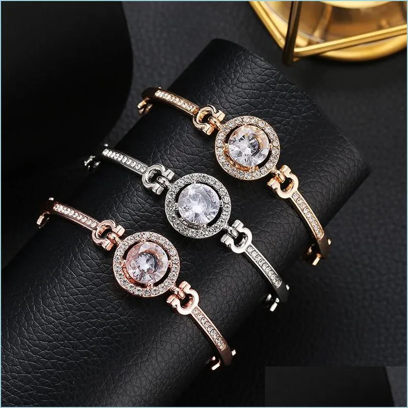 Chaîne Élégant Lien Chaîne Bracelets Pour Femmes Dames Creux Cercle Zircon Pierre Cz Diamants Homard Fermoir Bracelets Bijoux En Gros Dro Dh5Yu