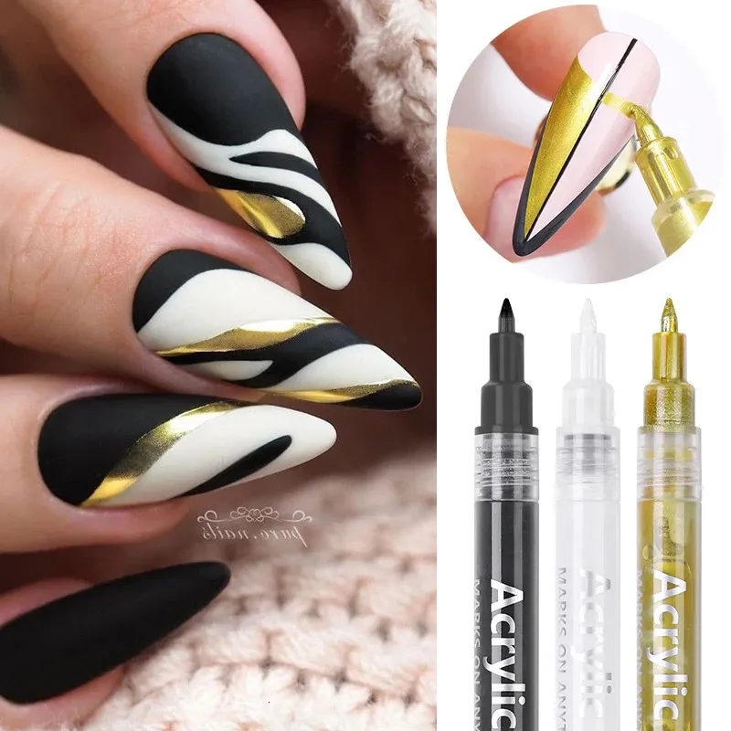 Prego Gel 1 Pc Preto Branco Nail Art Desenho Caneta Graffiti Prego Caneta Acrílica À Prova D 'Água Pintura Liner DIY 3D Linhas Abstratas Nail Art Ferramentas 231204