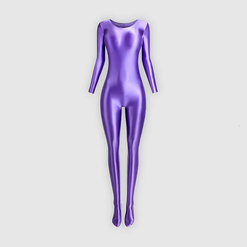 Zweiteilige Damenhose, glänzendes Öl, Ganzkörperstrumpfhose, Overall, langärmelige Bodystocking-Strumpfhose, Yoga, Gymnastik, Ganzanzug, Trikot, sportlicher Catsuit 231031