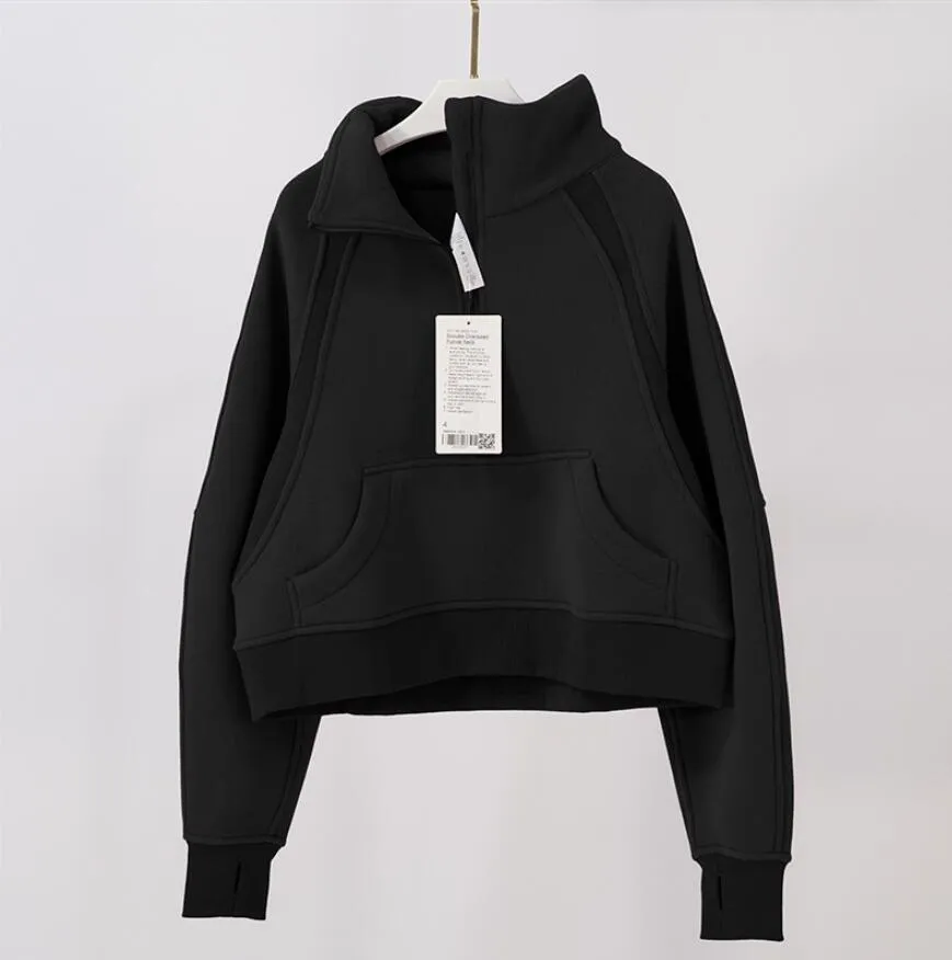 LU-67 Half Zipper Scuba Hoodies Yoga Outfits Stand Collar Workout Fitness Sweater Gym Clothes Women Tops Loose Thick Yoga Jackets Exercise Running Hooded Coat
