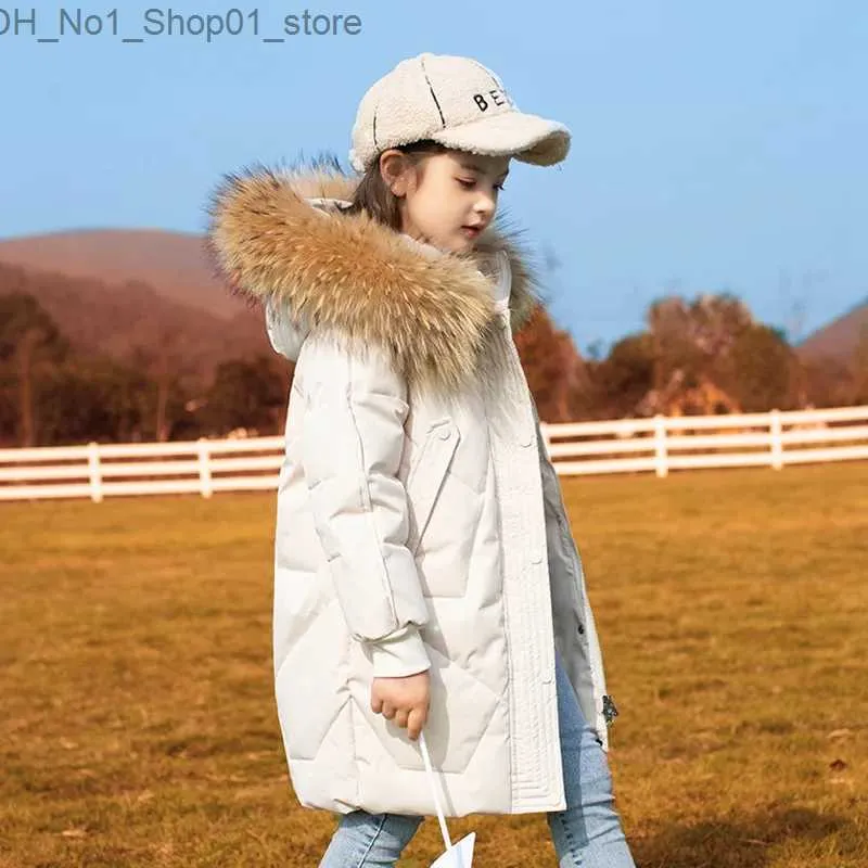 معطف لأسفل 2023 سترة شتوية ل Grils مقاومة للماء Raccoon Fur Girls Outerwear 5-14 سنوات الأطفال في سن المراهقة باركا ملابس Q231206