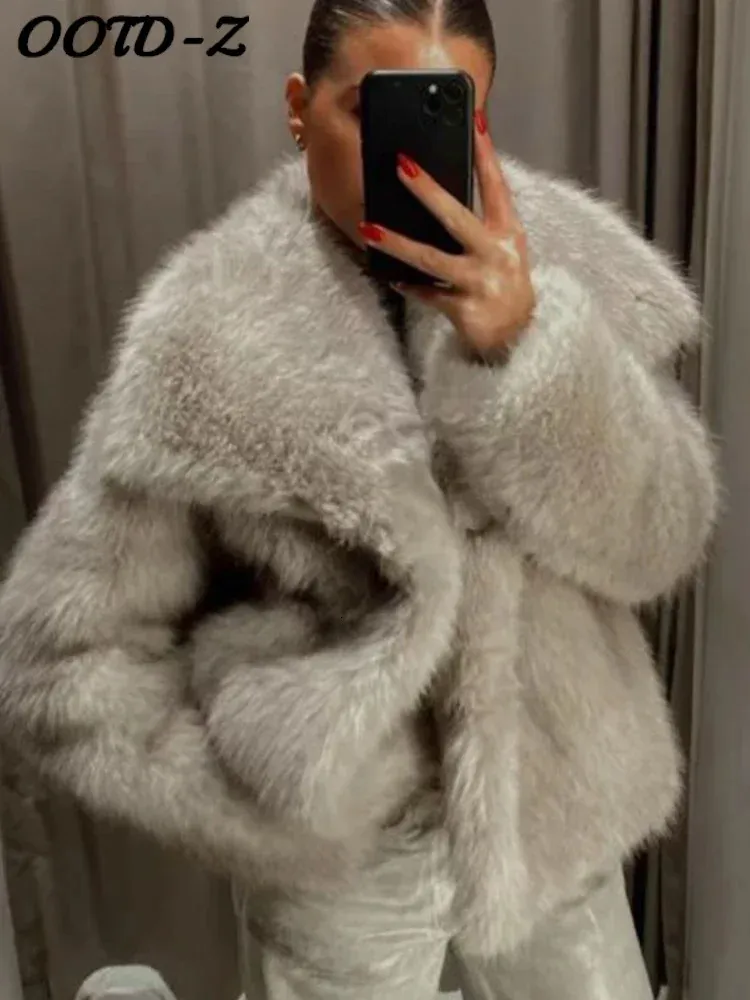 Women's Fur Faux Fur Manteau moelleux en fausse fourrure pour femme veste decontractee pour femme manches longues col rabattu 231205
