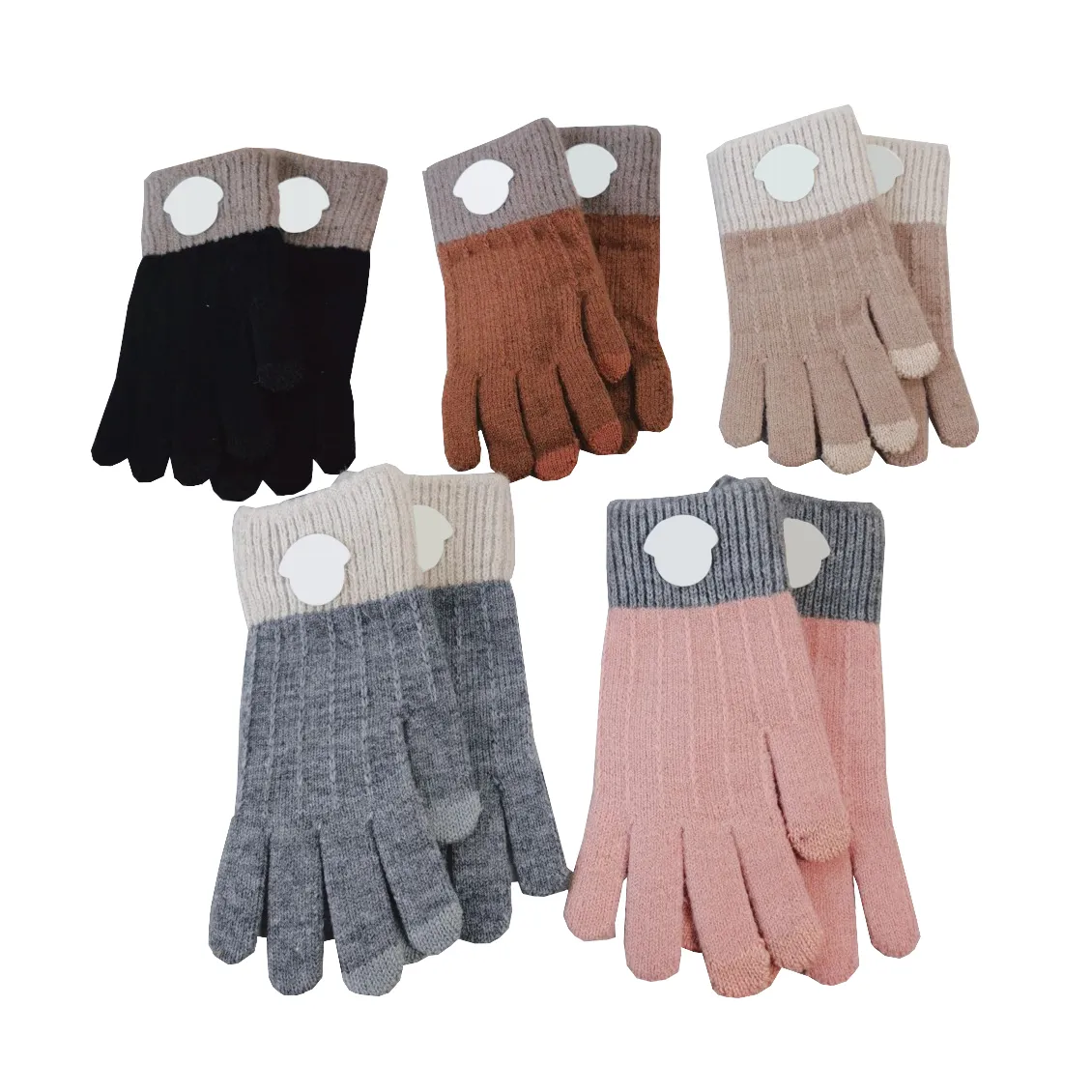 Damen-Wollhandschuhe, Designer-Druck, gestrickte Fäustlinge, Kontrastfarbe, warme Plüschhandschuhe, Herbst-Winter-Outdoor-Wollhandschuhe für Radfahren, Skifahren