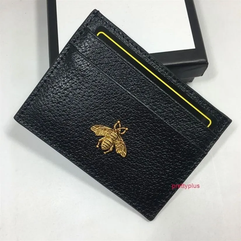 Äkta läder små plånböcker Holder Women Metal Bee Bank Credit Card Package Coin Bag Card ID Holder Purse Women Thin Wallet POC279D