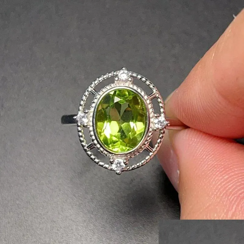 Anello solitario con peridoto naturale da 2 ct per donna, gioielli in argento massiccio 925 con 3 strati in oro con pietra preziosa classica consegna a goccia Dh2Aw