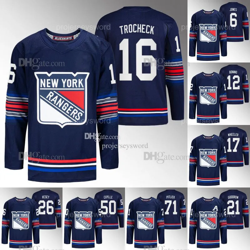 NY Rangers Vincent Trocheck 2023-24 Donanma Üçüncü Jersey Zac Jones Nick Bonino Blake Wheeler Barclay Good Jonny Brodzinski Jimmy Vesey Will Cuylle1 Tyler Pitlick