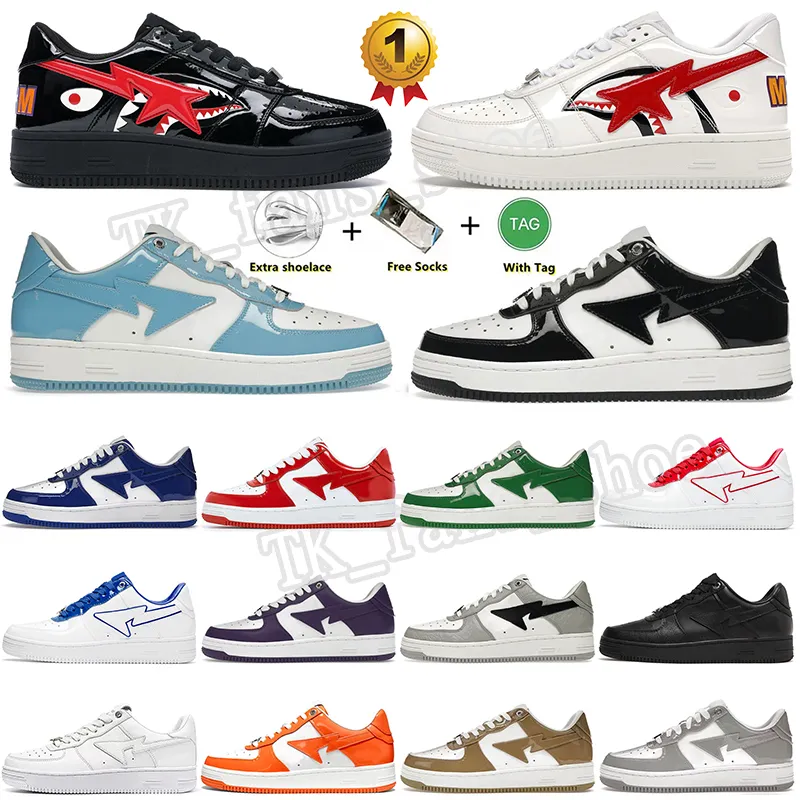 OG Skateboarding SK8 Bapestar Outdoor Star Shoe Shark White Face Noir Cuir Verni Blanc Bleu Blanc Rouge pour hommes Femmes Sneaker A Swimming Ape Plateforme Baskets 36-47