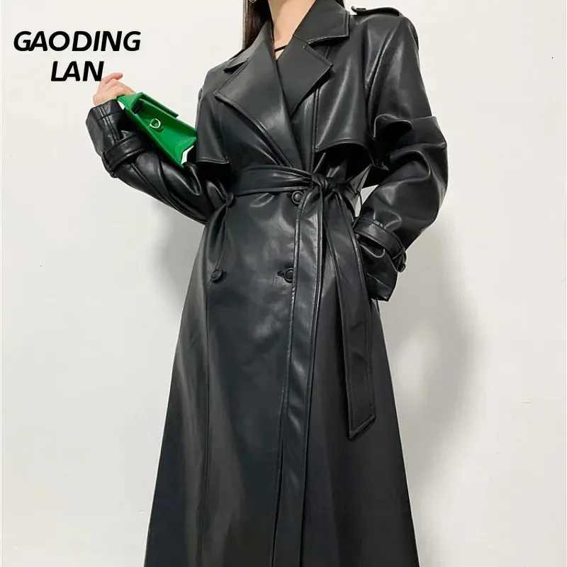 【希少品】Vintage Leather Long Trench Coat Vintage Black Leather Long Trench Coat. Originally Women's