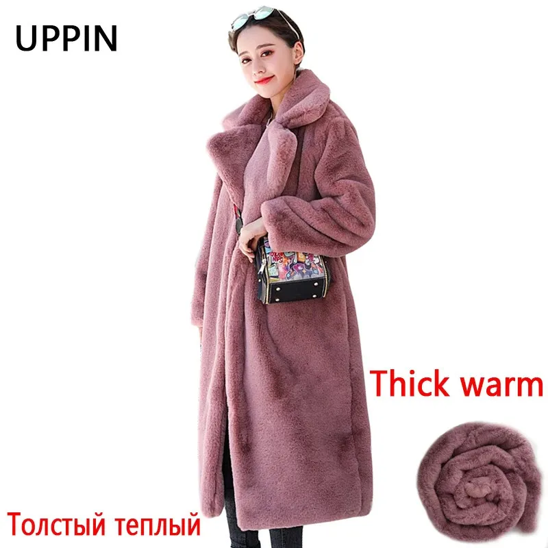 Women's Fur Faux Fur Manteau en fausse fourrure de lapin pour femme pardessus a revers chaud peluche grande taille haute qualite luxe long optique hiver 231205