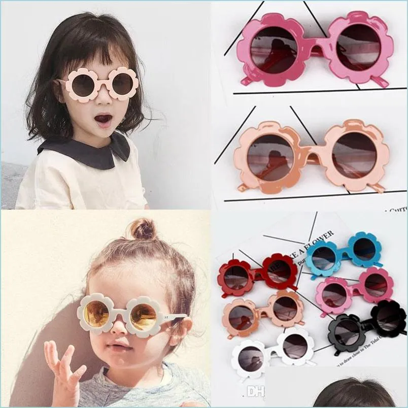 Fashion Sunglasses Frames 5Pcs/Lot Cute Sunflower Children Kids Uv400 Sunglasses Fashion Baby Girl Anti-Traviolet Outdoor Travel Glass Dhh7R