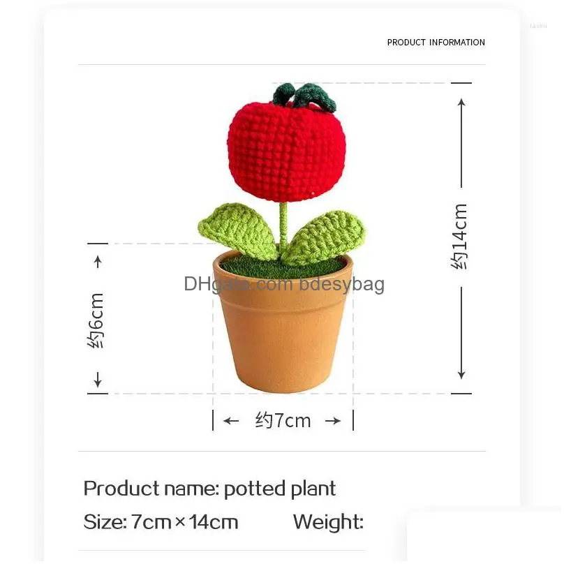 Decorative Flowers & Wreaths Decorative Flowers Cloghet Rose Sunflower Tip Potted Artificial Plants Hand Knitted Desktop Ornament Vale Dhf9Y