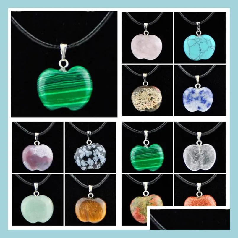 Colliers de pendentif Déclassement Collier Bijoux cicatrisation cristaux Corde en cuir Croix de fleur ronde pomme Pénances en pierre naturelle Deliv Dhi5y