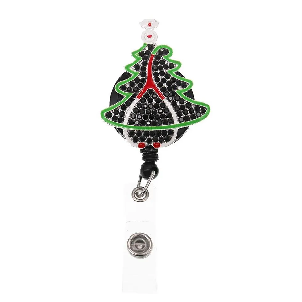 Style de mode Porte-clés Arbre de Noël Stéthoscope Strass Porte-ID rétractable pour nom d'infirmière Accessoires Badge Bobine avec All184O