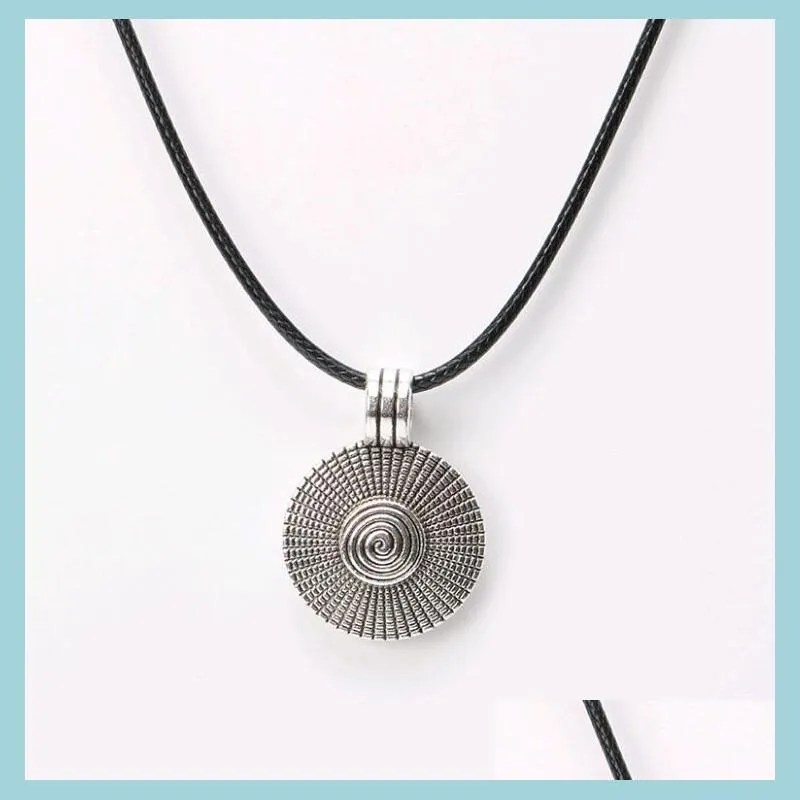 Pendant Necklaces Fashion Jewelry Antique Sier Retro Pendant Necklace Round Plate Leather Rope Short Neck Chain For Sale Wholesale Dro Dhfft