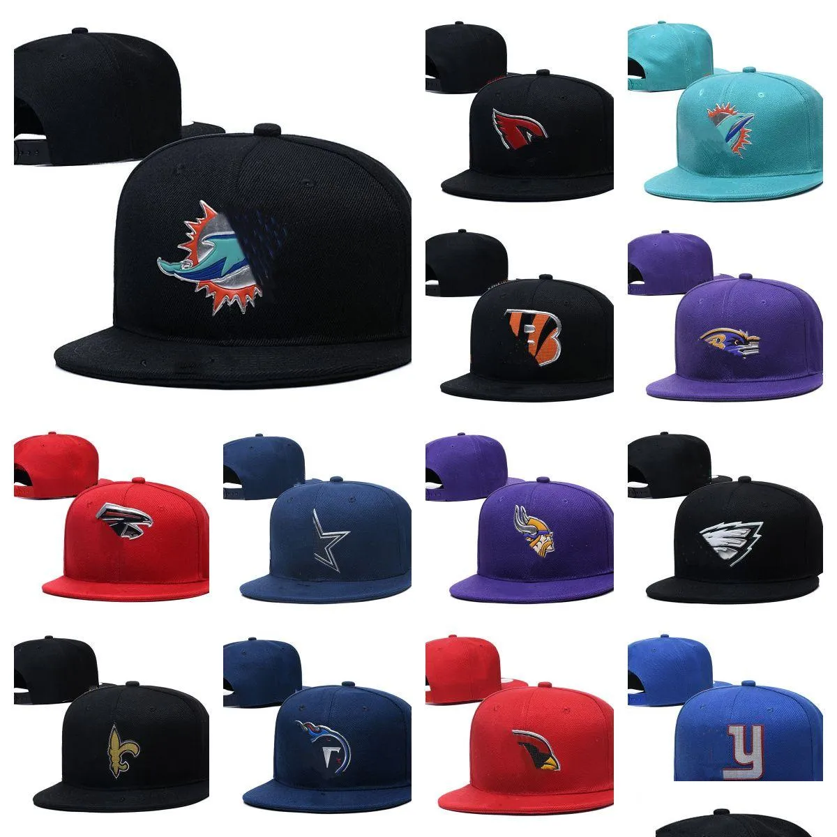 Snapbacks Nowe All Team Logo Hats Projektanci Flat Ball Hat Baseball Haft haft bawełniany piłka nożna Regulowana czapki czapki FI DH7EX