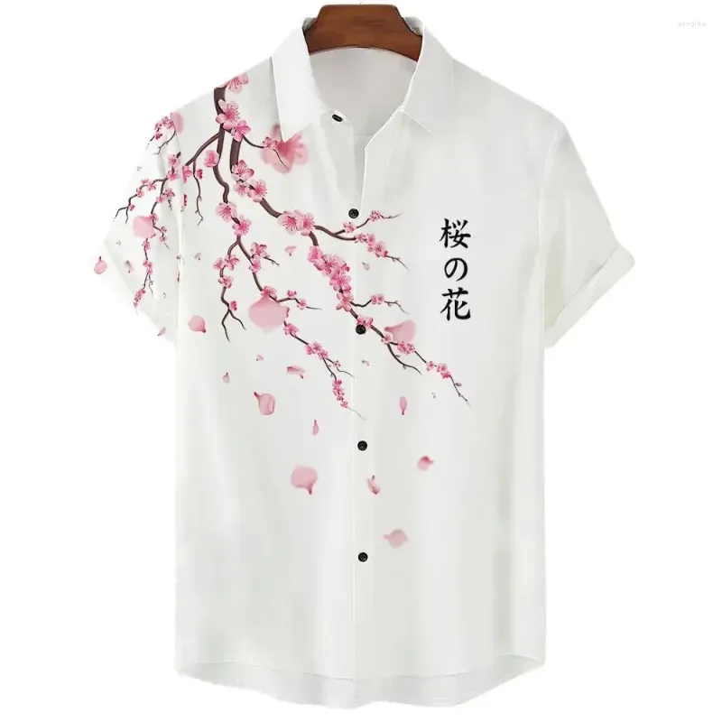 Chemises décontractées pour hommes Japonais esthétique Cherry Blossom 3D imprimé hommes chemise homme/femme mode manches courtes surdimensionné unisexe vêtements