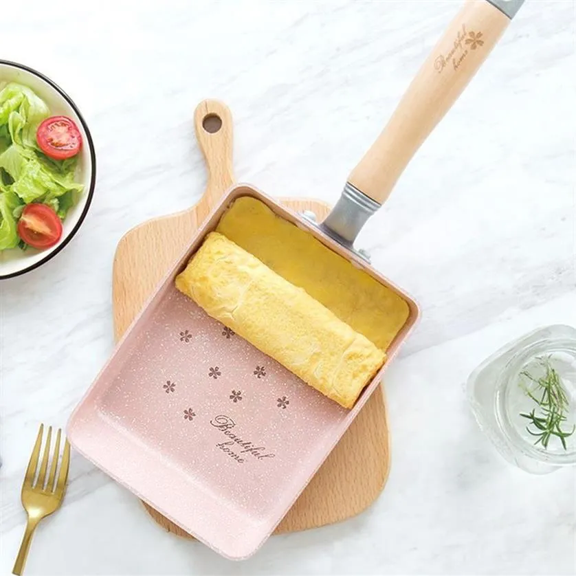 Panelas Antiaderente Frigideira Japonesa Tamagoyaki Omeletes Liga de Alumínio Ovo Panqueca Maker Rosa Sakura Padrão Cozinha Cookware248p