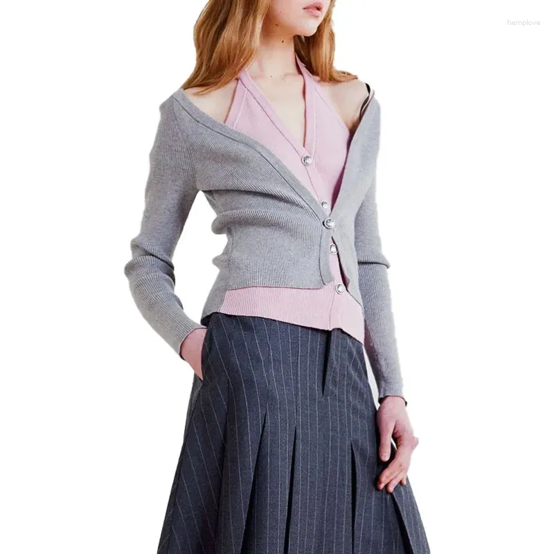 レディースニットVII 2023秋の女性服ファッションコアヤーンネック長袖ニットウェミーオファー用カーディガン