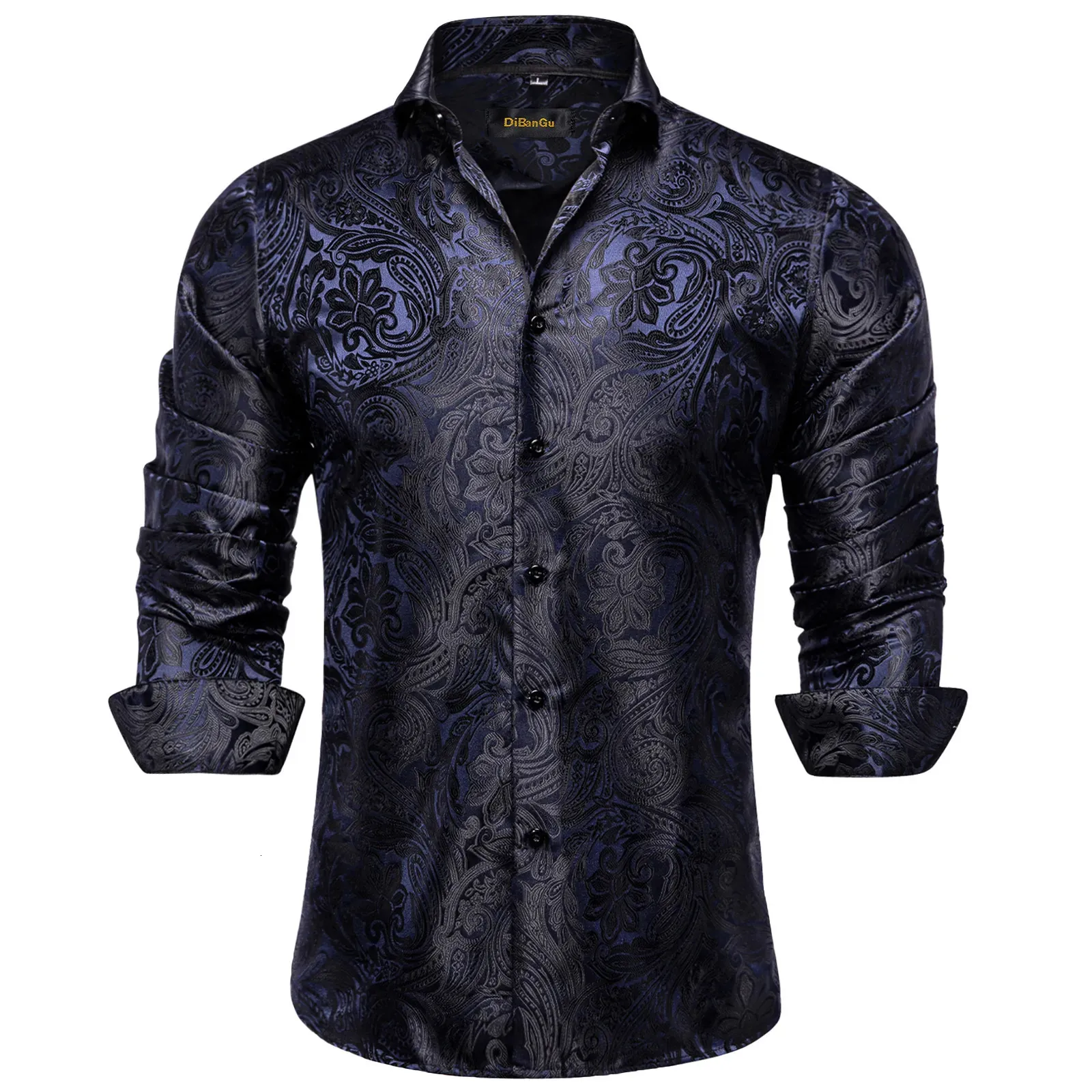 Koszule męskie luksusowe niebieskie czarne koszule Paisley dla mężczyzn na imprezę weselną z długimi rękawem PROM TUXEDO Sukienka Koszula Casual Designer Ubranie 231205