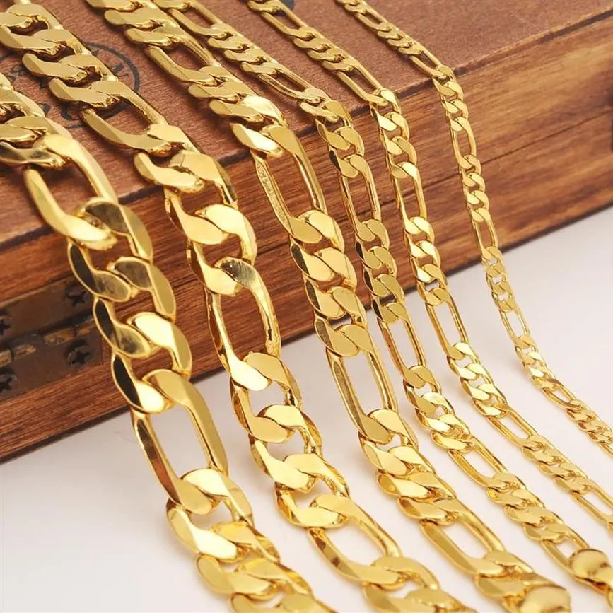 Gold Filled Solid Ketting Curb Figaro Kettingen Armband Link Mannen Choker Mannelijke Vrouwelijke Accessoires Fashion Party Geschenken Chokers281D