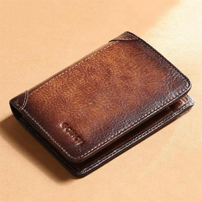 Luufan Retro Style Men's Wallet äkta läder för män RFID Anti Stöldkorthållare Purse Tri-Fold Large Capacity Plånbok269y