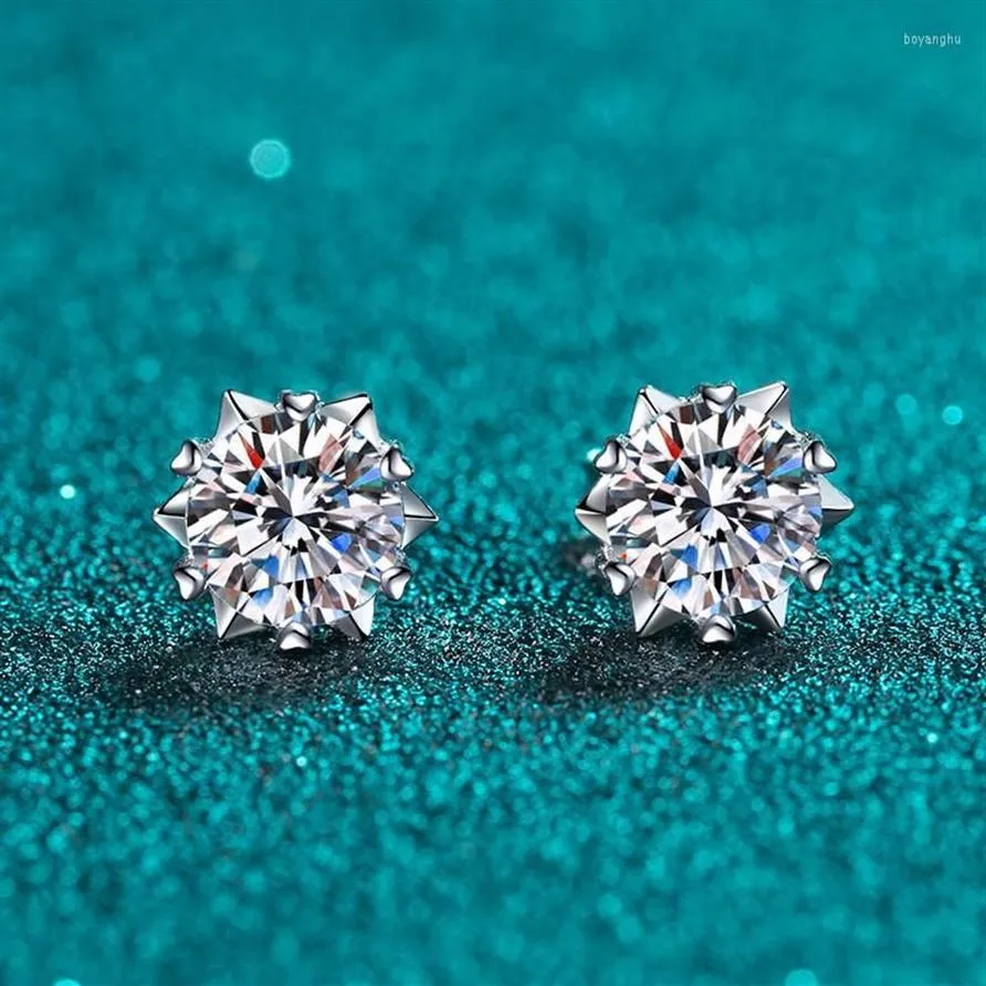 Stud Earrings Silver Total 2 Carat Excellent Cut Diamond Test Pass D Color High Clarity Moissnaite Snowflake 925 Jewelry217c