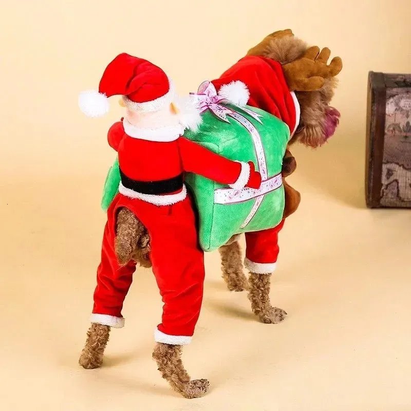 Cão vestuário macacão de cão quente inverno natal trajes de cão engraçado roupas de estimação 3d papai noel cosplay para animais de estimação suprimentos festival festa casacos 231205