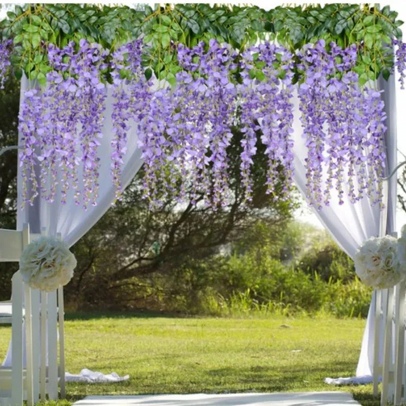 Dekoratif Çiçek Çelenkler 12 PCS Wisteria Yapay Çiçekler Asmak Çelenk Asma Rattan Ev Bahçesi için Sahte Çiçek İpek Çiçekleri 231205