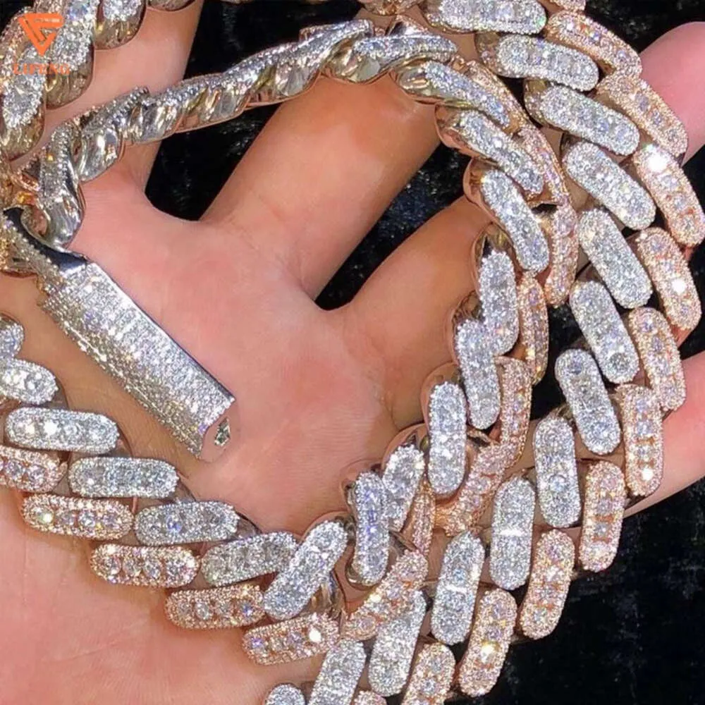 Lifeng Jewelry Ice Out 2 tons Maimi chaîne à maillons cubains en argent 925 coupe baguette Hip Hop Vvs Moissanite diamant chaîne cubaine collier