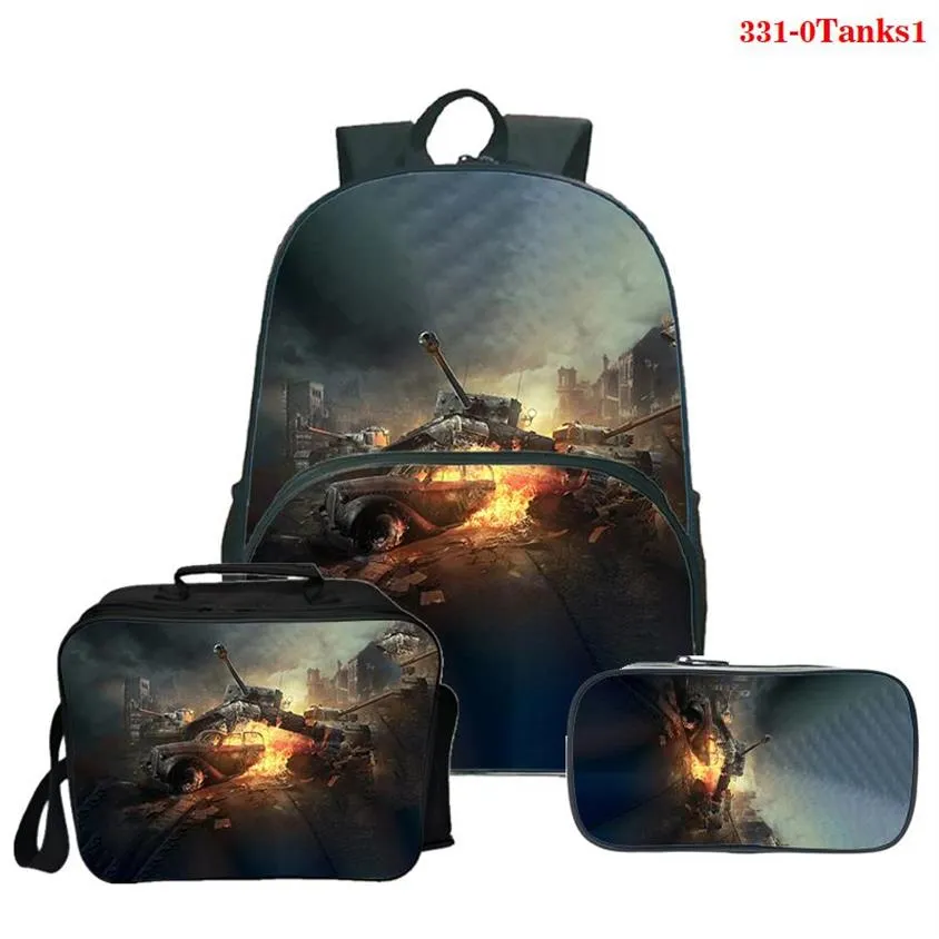 Sac à dos Game World Of Tanks pour garçons et filles, sac d'école pour étudiants, voyage quotidien, grande capacité, sac à livres pour ordinateur portable, 3 pièces, Mochila263N