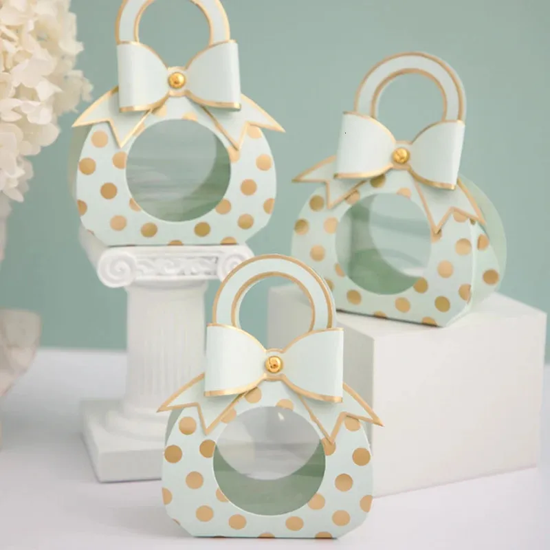 Opakowanie prezentów 5pcs Przenośna torba cukierków Śliczna łuk mini worka na prezent na imprezę Papier baby shower czekoladowe cukierki pudełko ślubne pudełka 231205