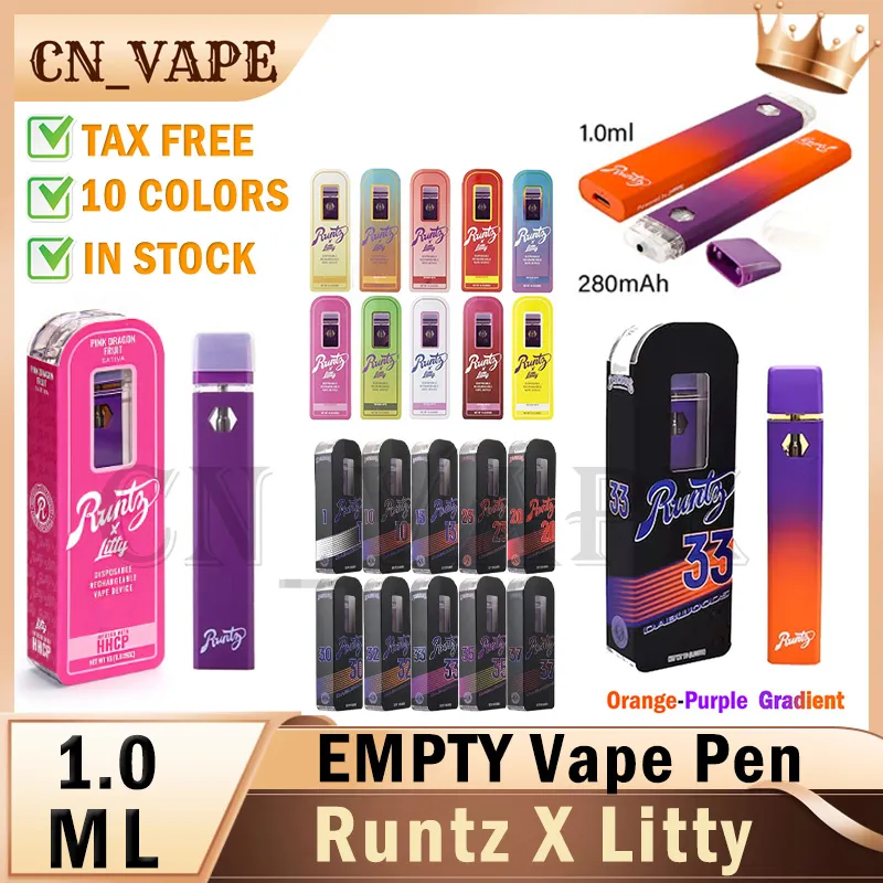 Runtz X Litty Wegwerp Vape Pen Runty Oplaadbare E-sigaretten 1,0 ml Leeg 12 Smaken Cartridges Vapes Apparaat Pod 350mAh Verstuivers Oliekarren Dab Met Doos Verpakking