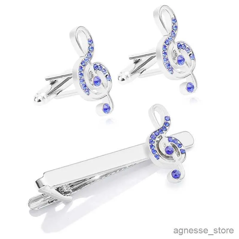 Cuff Links Blue Crystal Cufflinks Musical Note Tie Clips Men Cuff Button Business Tie Clip Bar Tie Collar Pin men's French Shirt Cuff Link R231205