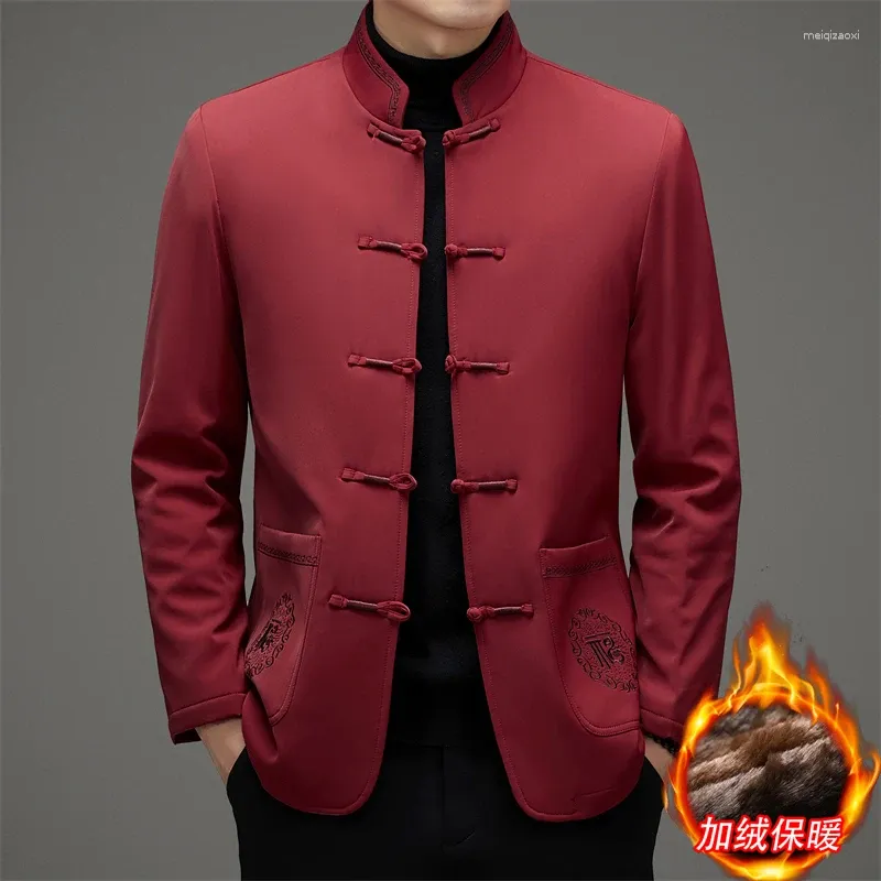 Vêtements ethniques Haut de gamme Sinicism Tang Costume Veste pour hommes Ajouter Pile Épaississement Traditionnel Chinois Zhongshan Cadran Boucle Manteau Rembourré En Coton