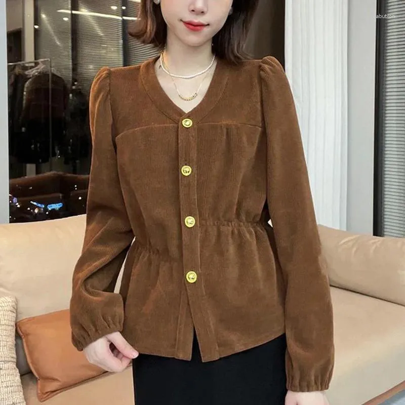 Women's Blouses Elegant O-Neck Solid Color All-match Folds Shirt Female Clothing 2023 Autumn Oversized Casual Tops Loose Asymmetrical Blouse