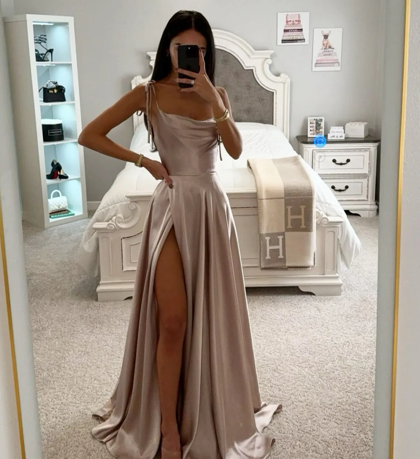Champagne Satin A-Line Backless Prom Dress with Spaghetti Neckline and  Sweep Train from Dhgate Prom Dresses - price 238.36