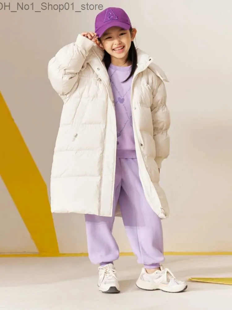 Down Coat Amii Kids Down Jacket for Girls Winter Warm Coats Hoodied Ziper Thickness Long White Duck Down Jackets Child Overcoats 22270060 Q231205