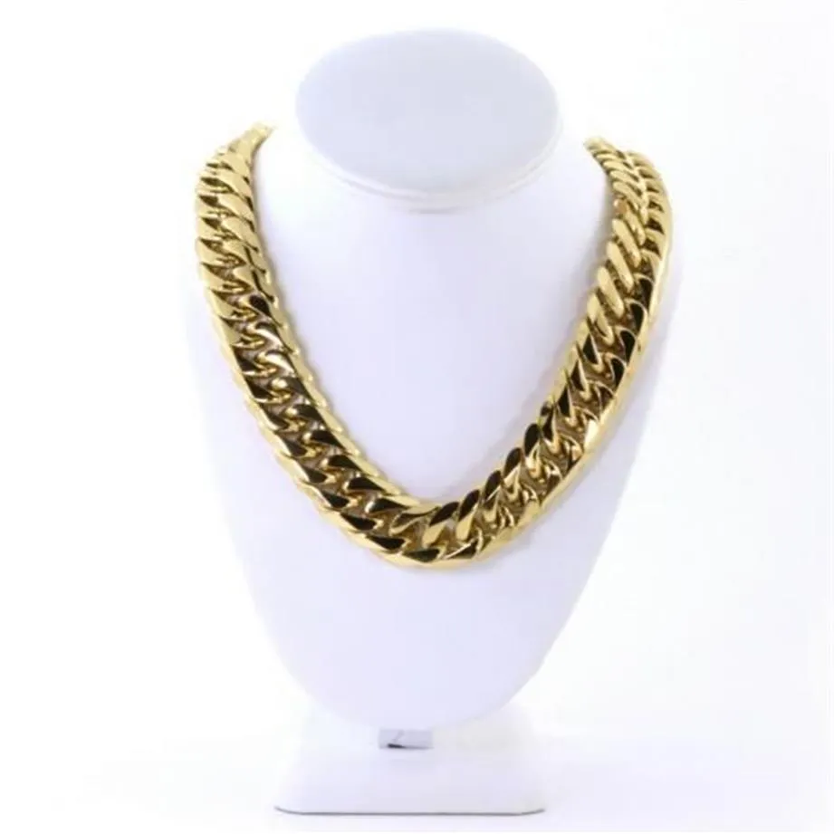 Corrente masculina Miami Cuban Link Curb 14k banhado a ouro Hip Hop 21 mm corrente grossa 24''286Q