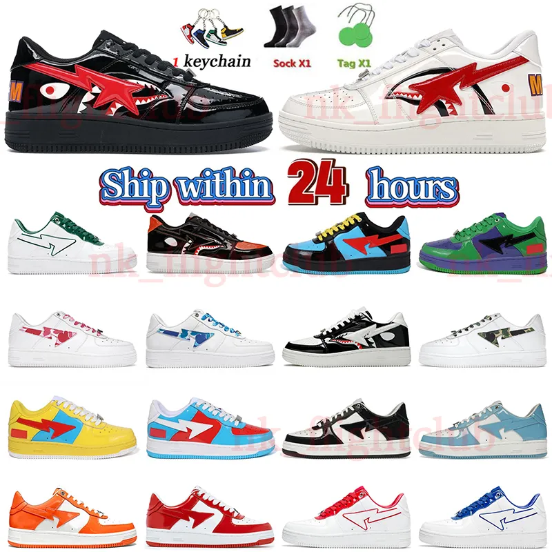 BapeStar SK8 Scarpe da skateboard da esterno A Bathing Ape star Pelle verniciata Bianco Verde Bianco Blu Squalo Bianco Squalo Nero Rosa Pelle scamosciata Uomo Scarpe da ginnastica con piattaforma da donna Eur 36-47