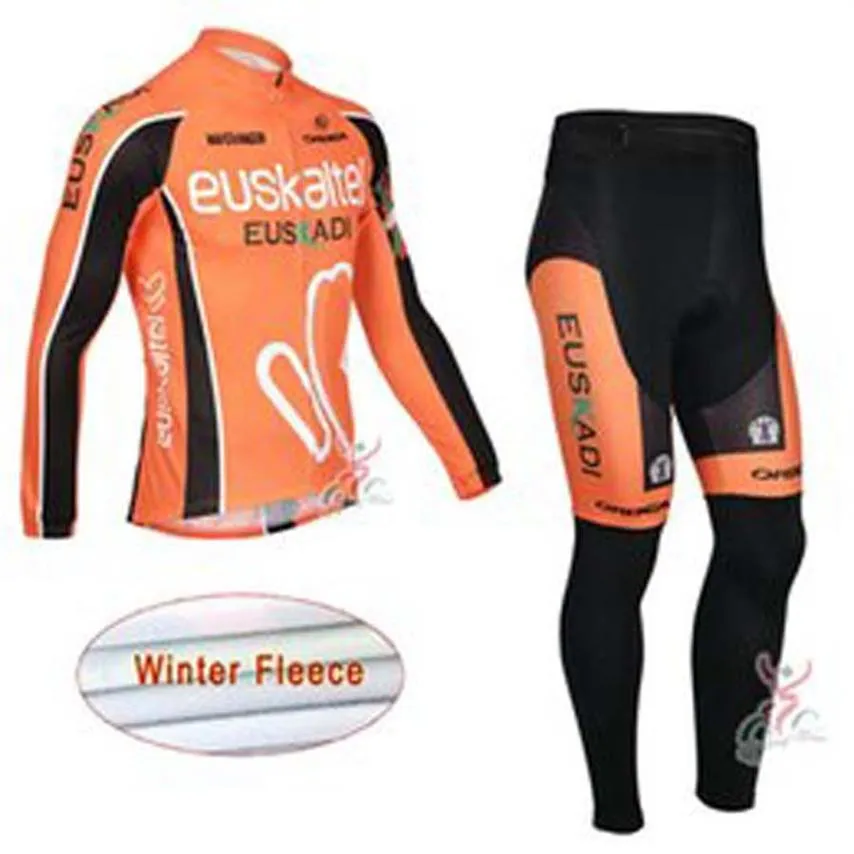 Euskaltel Team Winter Cycling Jersey Zestaw Mężczyzn Mężczyzny Polarowe polarowe koszule długie rękawy Zestawy spodne