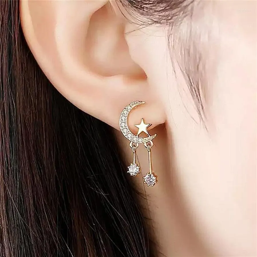 Boucles d'oreilles pendantes lune étoile gland pour femmes mode coréenne Zircon boucles d'oreilles goutte femme oreille bijoux filles cadeaux articles KCE080246c