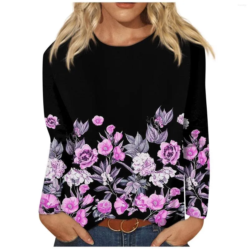 Herrtröjor Kvinnor Top Casual Fashion Print Lång ärm O-Neck Bekväm pullover Överdimensionerad blommor Tshirt Y2K Sweatshirts Kawaii