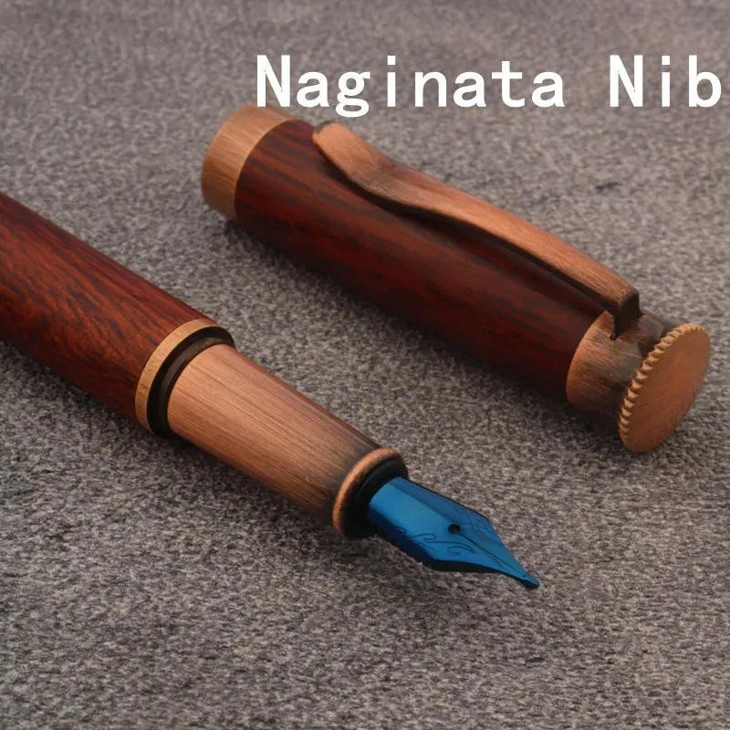 Plumas estilográficas de regalo 1 pieza Naginata Nib pluma estilográfica marca latón rojo pluma de madera escuela estudiante regalos de oficina papelería bolígrafos de tinta 231204